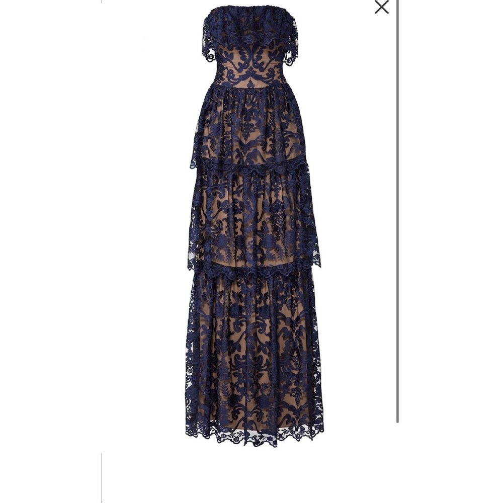Monique Lhuillier Midnight Lace long formal gown